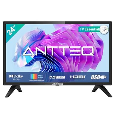Antteq AB24F1D Televisore 24'' (TV 60 cm), Dolby Audio, LED, Triplo sintonizzatore DVB-C / T2 / S2, HDMI, lettore multimediale tramite USB, VGA per collegamento al PC, modalità Hotel