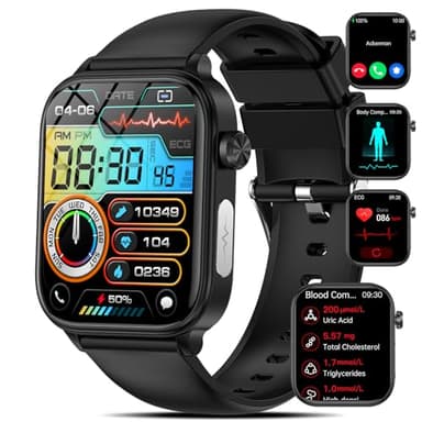 2024 Nuovo Smartwatch Uomo con ECG/Acido Urico/𝐆li𝐜𝐞𝐦𝐢𝐚/Pressione Arteriosa/Sonno/BMI/Temperatura Corporea/Cardiofrequenzimetro,1,96"Orologio con Funzione Telefono,Pulsante SOS, IP68 iOS Android