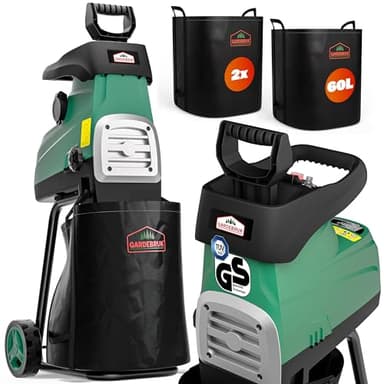 Gardebruk® Trituratore Elettrico Silenzioso a Rullo 3100W Biotrituratore Sacchi di Raccolta 2x60L Tritatutto da Giardino