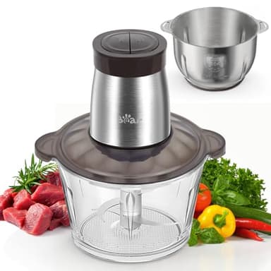Bear 2L+1.8L Tritatutto elettrico, 600W 2 impostazioni di velocità, tritatutto con 4 lame in acciaio inox e tritacarne, contenitore in vetro Tritatutto per carne, alimenti per bambini, frutta, verdura