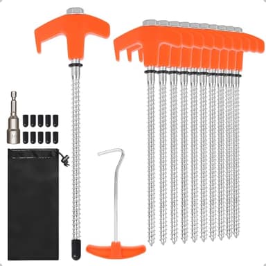 JiangLin Set di 10 picchetti a vite, in acciaio, da campeggio, da 20 cm, per campeggio e attività all'aperto, picchetti a vite per terreni duri, foreste, prati, erba
