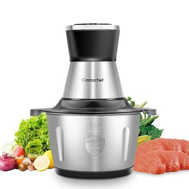 Tritatutto da cucina elettrico AMZCHEF,Tritatutto elettrico con ciotola in acciaio inox da 2L.Tritatutto da 500 W con 2 impostazioni di velocità.robot da cucina per carne,cipolle,frutta e verdura