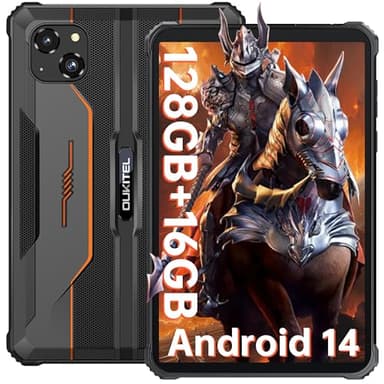 OUKITEL RT3 PRO Rugged Tablet - 8" HD Schermo - Android 14 16GB RAM + 128GB ROM/TF 1TB Tablet Robust MTK6769 Octa-Core 5150mAh 16MP+8MP Camera Tablet Impermeabile IP68/69K Dual SIM 4G Face ID Arancio