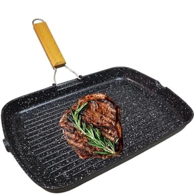 Sunrise Bistecchiera Antiaderente per Induzione Griglia Antia Aerente Piastra Grill Piano 36 x 24 cm Manico Pieghevole Bordo a Versare in Alluminio Pressofuso (Fondo Induzione)