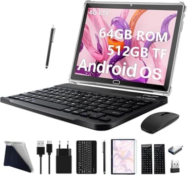 Tablet 10 Pollici Android 13,FEONAL 4G LTE Tablet PC Con 2 SIM Slot 4GB RAM 64GB ROM 128GB TF Con Mouse Tastiera Penna OctaCore 1080P FHD Face ID 6000mAh 13 MP Fotocamera Bluetooth WiFi GPS OTG-Grigio