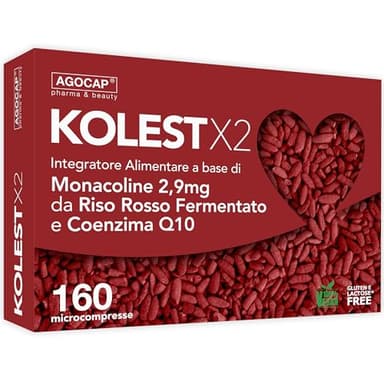 Riso Rosso Fermentato, Coenzima q10, con 2,9mg di Monacolina K -160 MICROCOMPRESSE - Integratore di Riso Rosso Fermentato, Controlla i livelli di Steroli e Lipidi. Riso Rosso, Coenzima q10, Agocap