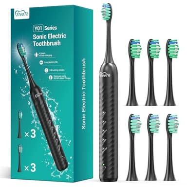 Spazzolino elettrico da denti per adulti con 6 testine spazzolino da denti ricaricabile, carica 4 ore, 180 giorni, spazzolino a ultrasuoni, nero