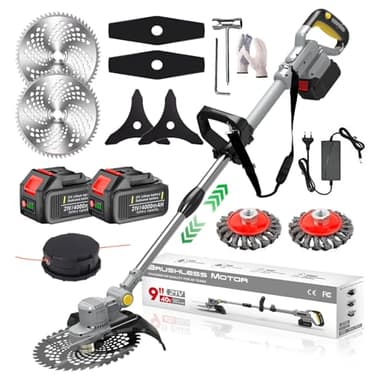 Tagliabordi a Batteria 21V, Decespugliatore a Batteria 4 in 1 Tagliaerba a Batteria con Spazzola per Erbacc con 2 Batterie 4,0Ah Brushless Decespugliatore Elettrico per Giardino Potatura, Grey