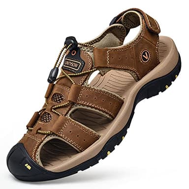 Unitysow Sandali Sportivi Uomo Estivi All'aperto Pelle Sandali da Trekking Chiusi Sandali da Passeggio Sandali da Escursionismo,Marrone,45 EU