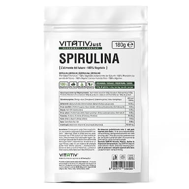Vitativ Alga Spirulina in Polvere 180gr Pura e Naturale | Ricca di Ficocianina, Proteine e Vitamine | Ideale per Frullati e Ricette