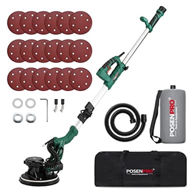 POSENPRO Levigatrice per muro telescopica, 810 W, diam. Platorello 215mm, impugnatura telescopica, attacco per aspiratore, incl. 18 carte abrasive
