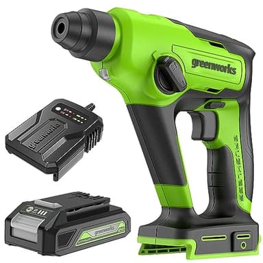 Greenworks Martello Tassellatore a Batteria 1.2J, Martello Perforatore SDS Plus, 24V Brushless, 2 Funzioni, Velocità regolabile, LED, Batterie al Litio 2Ah