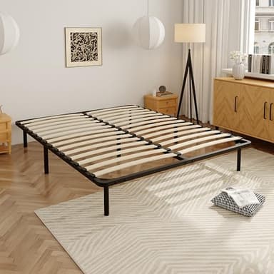 TEENO - Rete Letto Marimoniale 160x200cm - 2x14 Doghe in Legno e Struttura in acciaio - Alto 29cm con 7 Piedi - Ortopedica