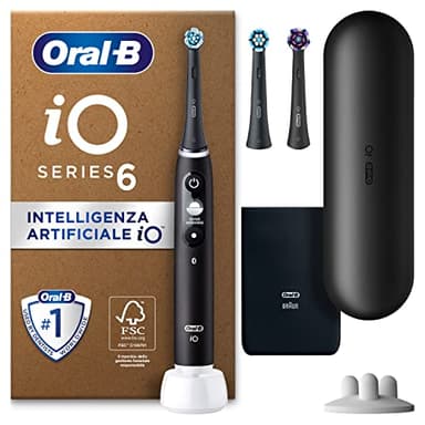Oral-B iO 6 Spazzolino Elettrico Ricaricabile Nero, 3 Testine Di Ricambio, 1 Custodia Da Viaggio. 1 Spazzolino