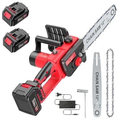 Brushless Mini Motosega a Batteria per Potatura 12 Pollici, Motosega Elettrica 2 Batteria 3000 mAh Sega Elettrica per Potatura per Tagliare Legna, Potare Rami, Giardini