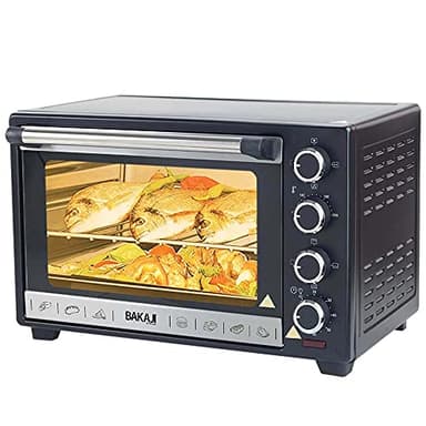 Bakaji Forno Fornetto Elettrico Ventilato Capacità 38 litri Potenza 1600W Temperatura Regolabile fino a 230° 4 Funzioni Elenti Riscaldanti in Acciaio con Luce Interna Funzione Timer Girarrosto