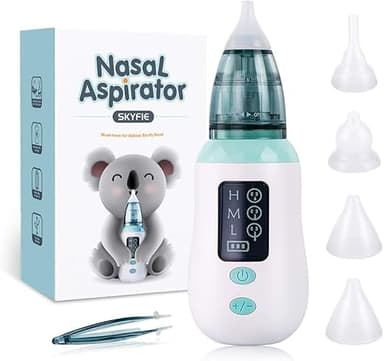 Aspiratore Nasale Elettrico, Aspiratore Moccio per Bambini, Ricaricabile Aspiratore Nasale con aspirazione a 3 livelli regolabili & 4 Punte In Silicone per Neonati e Bambini