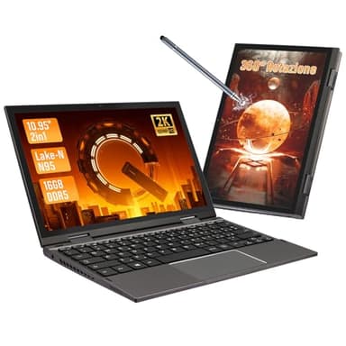 LONGEVINCE Mini Laptop,computer portatile ultra-sottile da 10,95 pollici con touchscreen,rotazione a 360°,Windows 11,Celeron N95, 2000x1200,16GB DDR5, layout tastiera italiana (Grigio, 16+256G SSD)