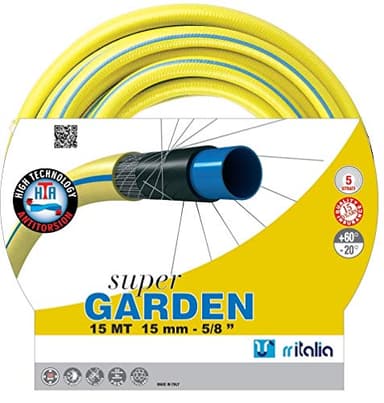 RR ITALIA SUPER GARDEN | Tubo Flessibile per Irrigazione 3/4” (19 mm), 15 metri, Pressione max 24 bar - Tubo da Giardino giallo, Antinodo, Antitorsione, Antialga