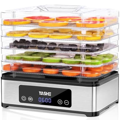 YASHE Essiccatore Alimentare, Essiccatore con 5 Vassoi in Acciaio Inox, 400W, Timer e Temperatura Regolabili per Carne Secca, Erbe, Frutta e Snack per Cani