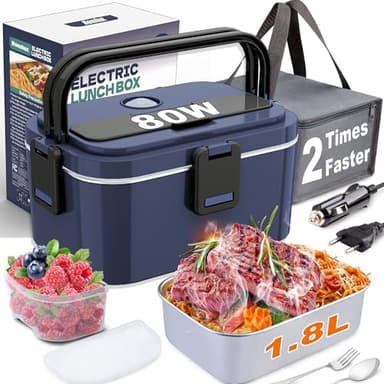 Homhut Scaldavivande Elettrico Portatile 80W Camion/Auto Lunch Box Elettrico 12/24/230V Elettrico Portavivande1.8l Contenitore Porta Pranzo Elettrico Per Ufficio Viaggiare Grigio Borse(1.8L-Blu)