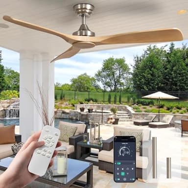 Depuley Grande ventilatore da soffitto senza luce per esterni: ventilatore da 132 cm con telecomando e app per terrazze, giardino, silenzioso, timer DC reversibile, per camera da letto, soggiorno,