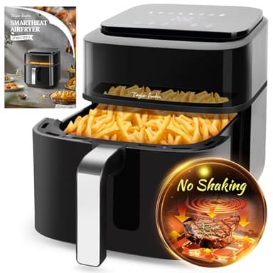 Taylor Swoden Friggitrice ad aria 6,5L XXL con doppia resistenza, 8 funzioni, finestra di visualizzazione e griglia antiaderente - Perfetta per 3-6 persone, nera