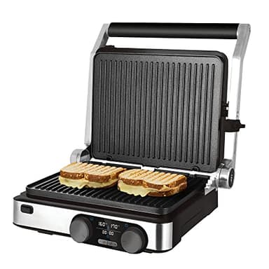 Cecotec Rock’nGrill - Grill elettrico, rivestimento in pietra RockStone, massima aderenza e migliore pulizia, impugnatura a tocco freddo, superficie 23 x 14,5 cm, 700 W, acciaio e nero (2000 W)