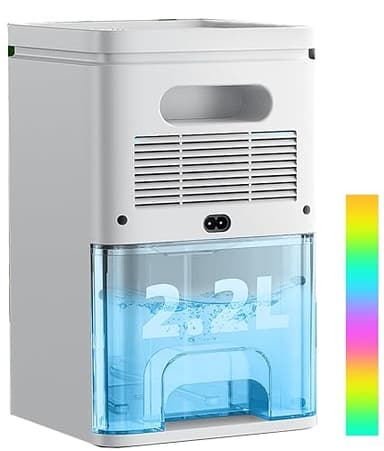 Deumidificatore Casa Elettrico Anti Muffa 2200ml Portatile - Ultra Silenzioso, Timer 2-12h, Spegnimento Automatico | LED 7 Colori | Per Bagno, Camera, Armadio (Bianco Plus)