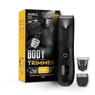 Rasoio elettrico corpo uomo, Kibiy depilatore corpo uomo con Luce LED e display, rasoio corpo impermeabile IPX7 con lama in ceramica antitaglio sostituibile, Ricarica tramite USB/stazione di ricarica