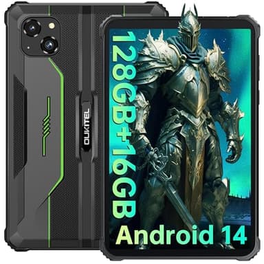 OUKITEL RT3 PRO Rugged Tablet - 8" HD Schermo - Android 14 16GB RAM + 128GB ROM/TF 1TB Tablet Robust MTK6769 Octa-Core 5150mAh 16MP+8MP Camera Tablet Impermeabile IP68/69K Dual SIM 4G Face ID Verde