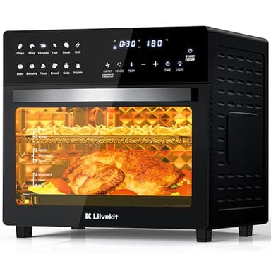 Friggitrice 26 Litri, Mini Forno ad Aria Calda per Pizza, 1700W Air Fryer con LED Touch Screen, Timer e Temperatura Regolabili, Senza Olio con Accessori e Ricettario, Nero