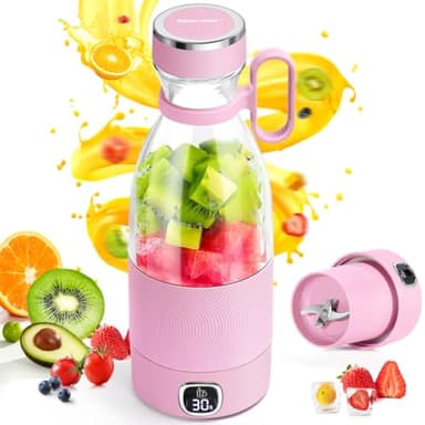 Bottiglia Frullatore Portatile, 350ml Frullatore Smoothie con Display LED Intelligente Frullatore USB Ricaricabile per Fitness, Viaggi e Lavoro
