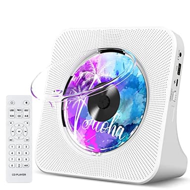 Gueray Lettore CD Portatile con Montaggio a Parete Lettori CD Bluetooth da tavolo per la Casa Altoparlanti HiFi Doppi Integrati Jack AUX e cuffie, Radio FM Boombox con telecomando Porta USB