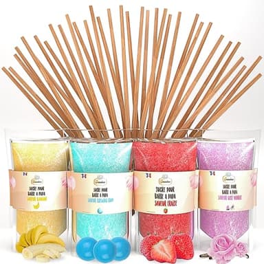 GREENDOSO® Zucchero per Zucchero Filato (4x320 gr) - Set di 4 Gusti (Fragola/Bubble Gum/Banana/Vaniglia) - 50 Bastoncini