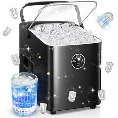 FOHERE Macchina Ghiaccio 14KG in 24h, 8 Cubetti in 6-8 Min, Autopulente, 2 Dimensioni di Ghiaccio, Macchina per il Ghiaccio con Maniglia, Macchina del Ghiaccio Portatile per Casa/Cucina/Ufficio/Bar