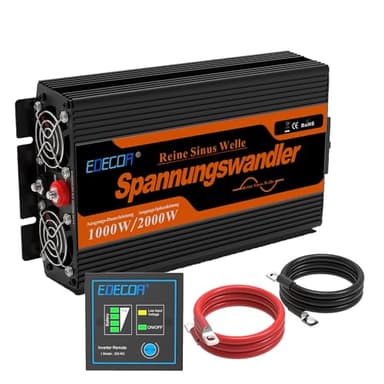 EDECOA Inverter 12v 220v Onda Pura 1000w USB Telecomando Converter di Potenza 1000w transformatore di corriente Isolamento galvanico (3a Generazione)