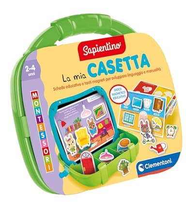 Clementoni Sapientino Montessori - Valigetta Magnetica La Mia Casetta, Gioco Educativo per Bambini 2-4 Anni, con Lavagna e 32 Magneti per Apprendere Lettere e Parole, Lingua Italiana, 16461