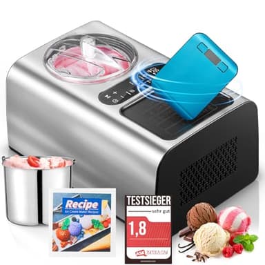 FOHERE Gelatiera con Compressore 220 W, 2 L Gelatiera Professionale con Bilancia Elettronica, 3 in1 Gelatiera Acciaio inossidabile, Timer regolabile, Display LED Touch, per Gelato, Yogurt e Sorbetti