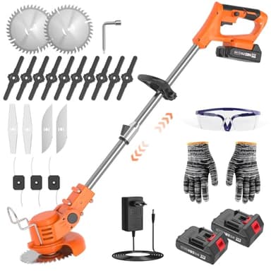 Decespugliatore Elettrico, Tagliabordi Elettrico, Decespugliatore a Batteria – 5 Lame, Asta Telescopica Regolabile, Batteria Da 2×21v 2000mAh, Per Prato, Siepi e Giardino