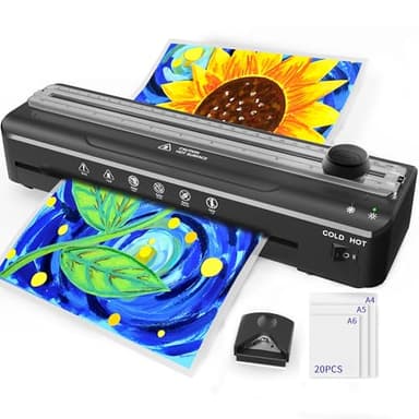Plastificatrice A4 con 20 Pellicole di Laminazione per Formato A4 A5 A6, Riscaldamento Rapido, Caldo e Freddo, Laminatore Multifunzione con Taglierina e Angolo Rotondo