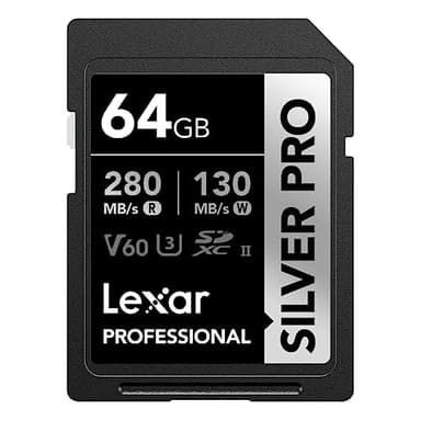 Lexar Silver Pro SD Scheda SD 64GB, Scheda di memoria UHS-II, V60, U3, C10, Scheda SDXC, Fino a 280 MB/s di lettura, per Fotografi Professionisti, Videografi, Appassionati (LSDSIPR064G-BNNAA)