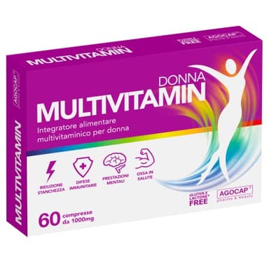 Multivitaminico completo donna. Integratori Stanchezza fisica e mentale contro l'affaticamento. Magnesio completo con Zinco, Ferro e Vitamine B,C,D,E,H Acido folico, 60 cpr