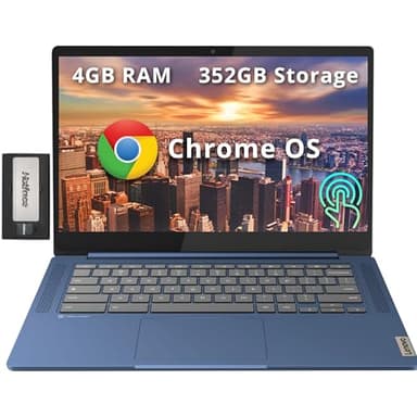 Lenovo IdeaPad Slim 3 Chromebook, 14" FHD Touchscreen, MediaTek Kompanio 520 Processor, 4GB LPDDR4X RAM, 352GB Storage (64GB eMMC + 288GB Docking Station Set), WiFi 6, Webcam, Chrome OS, Abyss Blue