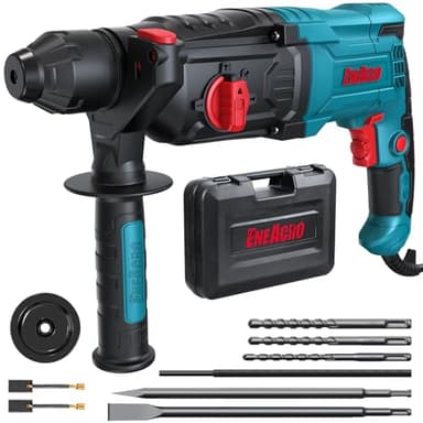 ENEACRO Martello Perforatore SDS-Plus, 6 Velocità Variabili con 4 Funzioni, Frizione di Sicurezza, Capacità di Foratura di 26 mm nel Calcestruzzo - Include 3 Punte, 2 Scalpelli e Cassette