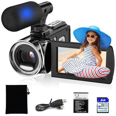 Vmotal Videocamera digitale 4K con microfono e scheda SD, 36 MP foto/registratore video 4K, videocamera per principianti per bambini/studenti/adolescenti