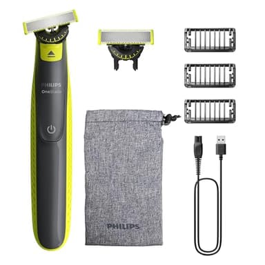 Philips OneBlade 360 Autentico Regolabarba e rasoio elettrico, 2x 360 lame, 3x pettine per barba (1, 3, 5 mm), QP2724/31