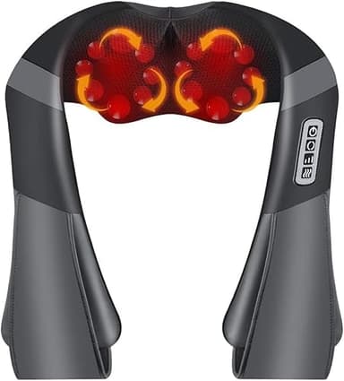 Massaggiatore Cervicale da Collo,Rotazione 3D Shiatsu 3 velocità Elettrico 16 Palline da Massaggio Infrarosso Riscaldamento per Collo, Spalle, Schiena Massaggiatore per Auto, Casa, Ufficio