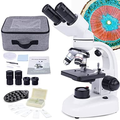 MAXLAPTER Microscopio Binoculare Composto 40X-1000X per Bambini e Adulti con Oculari WF10X e 25X, Kit Vetrini, Adattatore Telefono, Microscopio Biologico per Studenti Principianti Uso Casa e Scuola