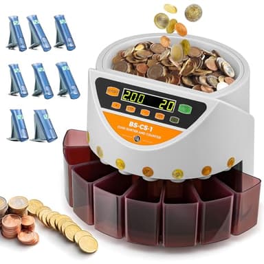 Bonvoisin Contamonete e Sorter - 270 monete/min Velocità di conteggio, con cassetti e tubi per monete - Numero di lotti preimpostato, funzione di report, capacità della tramoggia di 500 monete